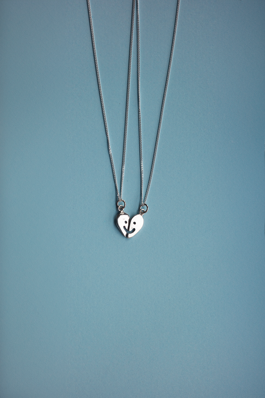 Best Friends / Lovers Heart Halves - Handmade Silver Pendants